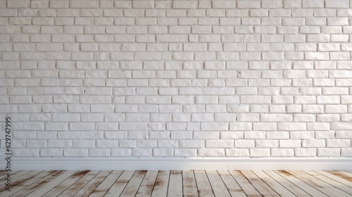 White brick interior wall over wooden floor. Copy space, display, mock up purpose
