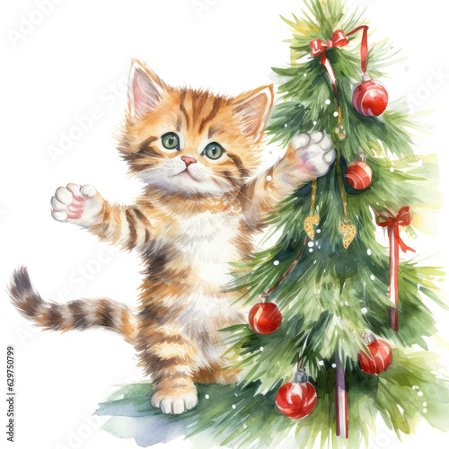 cat and the christmas tree