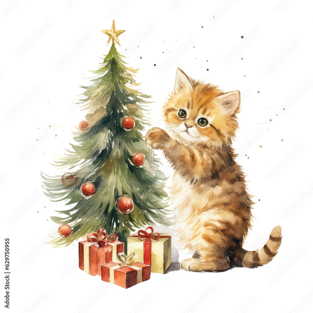 cat and christmas tree cat and christmas tree