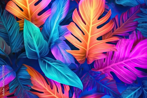 Luminous Foliage: Neon Multi-Colored Leaves (Generative AI)