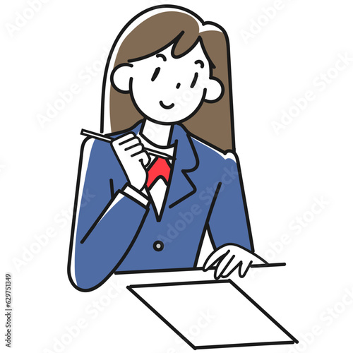 テストを受ける女子高生のイラスト