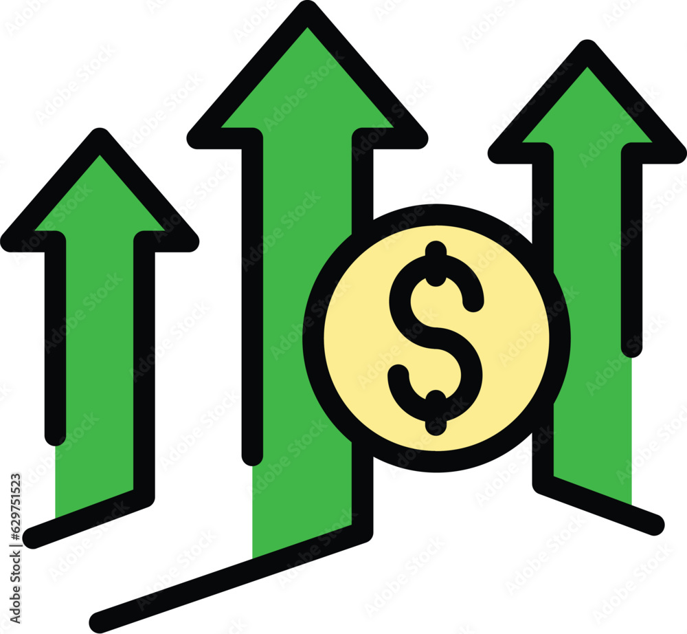 Money finance trend icon outline vector. Site seo. Web analysis color flat Money finance trend icon outline vector. Site seo. Web analysis color flat