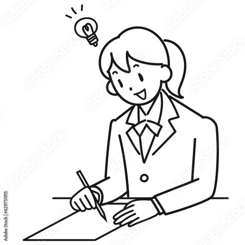 笑顔でテストを受ける女子高生のイラスト