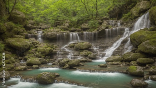 A Waterfall In A Forest With Rocks And Water © Cameron Schmidt