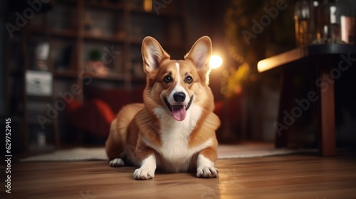 portrait of a dog sitting on the floor