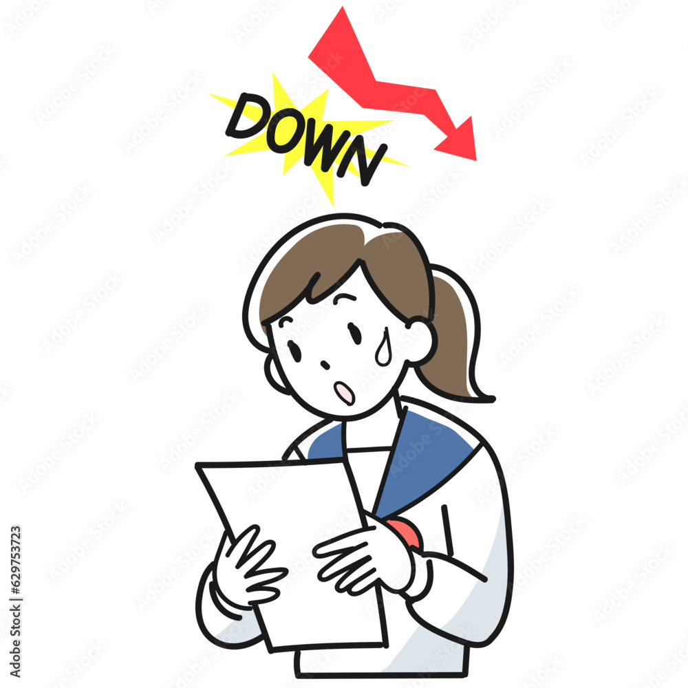 成績が下がってショックを受ける女子高生