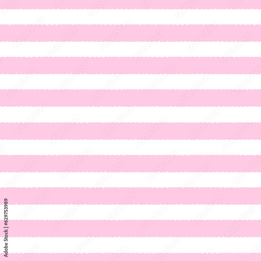 Pink and white striped pattern. Wavy edge of each stripe