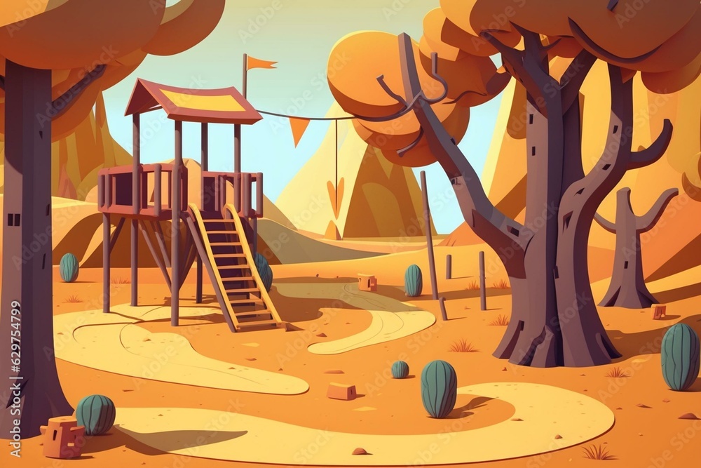 Illustration of deserted playground for kids. Generative AI