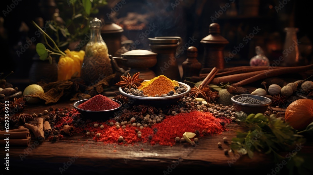 spices and herbs on the table