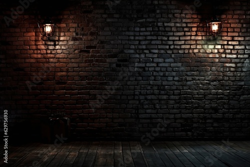 Shadowy Charcoal Bricks: Dimly Lit Dark Brick Background (Generative AI)