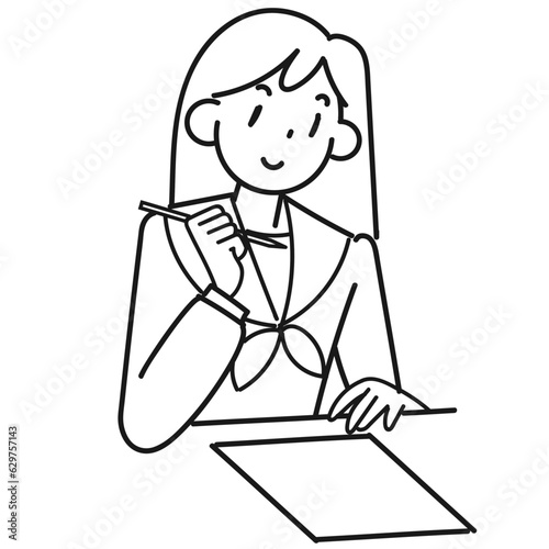 テストを受ける女子高生のイラスト