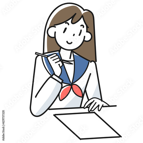 テストを受ける女子高生のイラスト