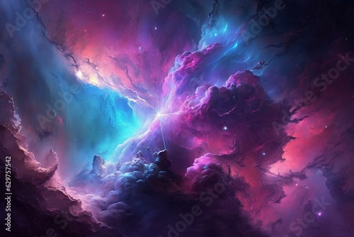 Blue and pink space nebula, abstract background with cosmic feel. Generative AI © Ryleigh