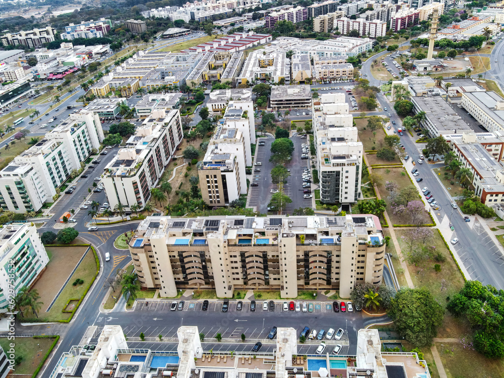 Brasília, Brazil, 07/14/2023. Aerial View of the high luxury buildings in the Super Quadra 300 at Southwest Sector.