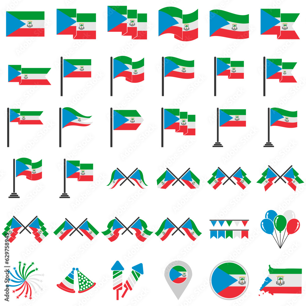 Equatorial Guinea flags icon set, Equatorial Guinea independence day icon set vector sign symbol Equatorial Guinea flags icon set, Equatorial Guinea independence day icon set vector sign symbol