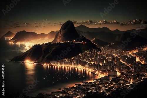 Nighttime view of Rio de Janeiro. Generative AI