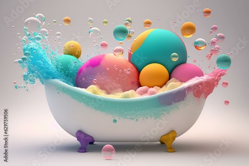Colorful bubbly bath with bath bomb. Generative AI