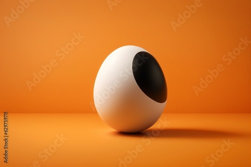 White egg with black legs on orange background waits patiently. Illustration depicts patience concept. Generative AI