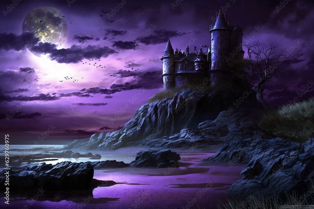 A castle under a violet sky. Generative AI