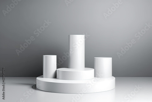 Modern white product stage display scene 3D podium background, platform base or empty presentation round stand mockup