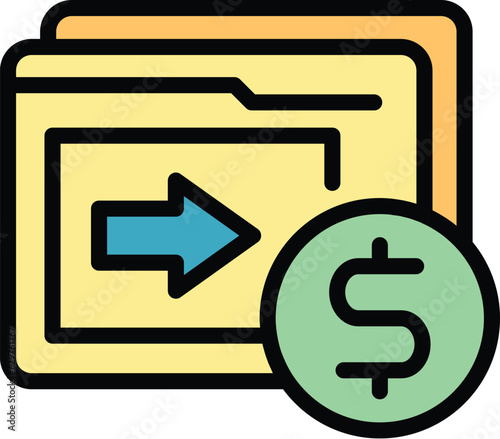 Folder money icon outline vector. Bank app. Mobile bank color flat