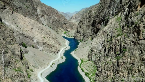 Haftkul or Seven Lakes in Fann Mountains in Tajikistan. Drone shot nature landscape photo