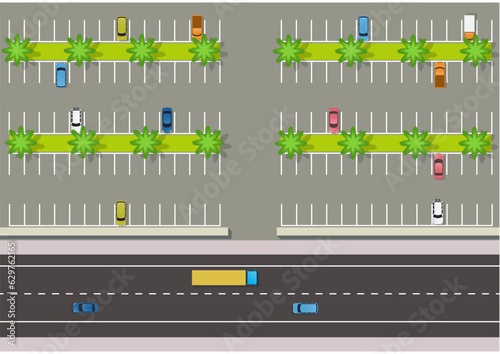 a top view parking lot containing a few cars