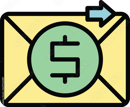 Mail money icon outline vector. Mobile payment. Bank app color flat