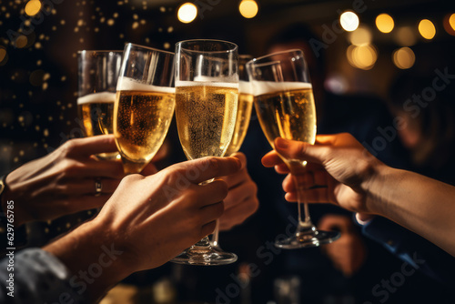 Hands Holding a Glass of Champagne, Celebrating or Party Concept Background