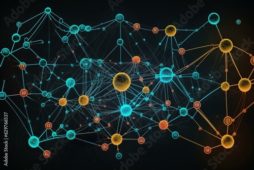 Illustration of a decentralized blockchain network for cryptocurrencies, suitable for websites. Generative AI photo