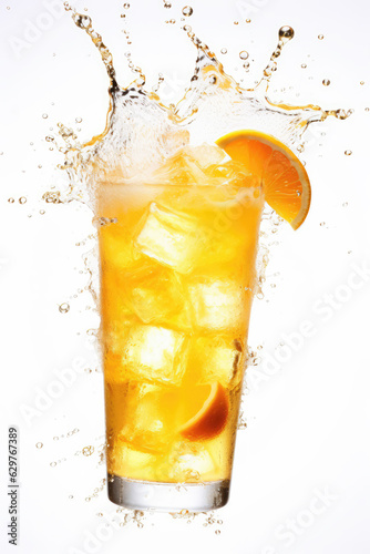 Glass of Ice Tea with Lemon Isolated on White