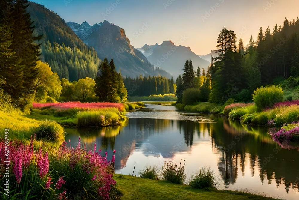 Fototapeta premium lake in the mountains generative AI