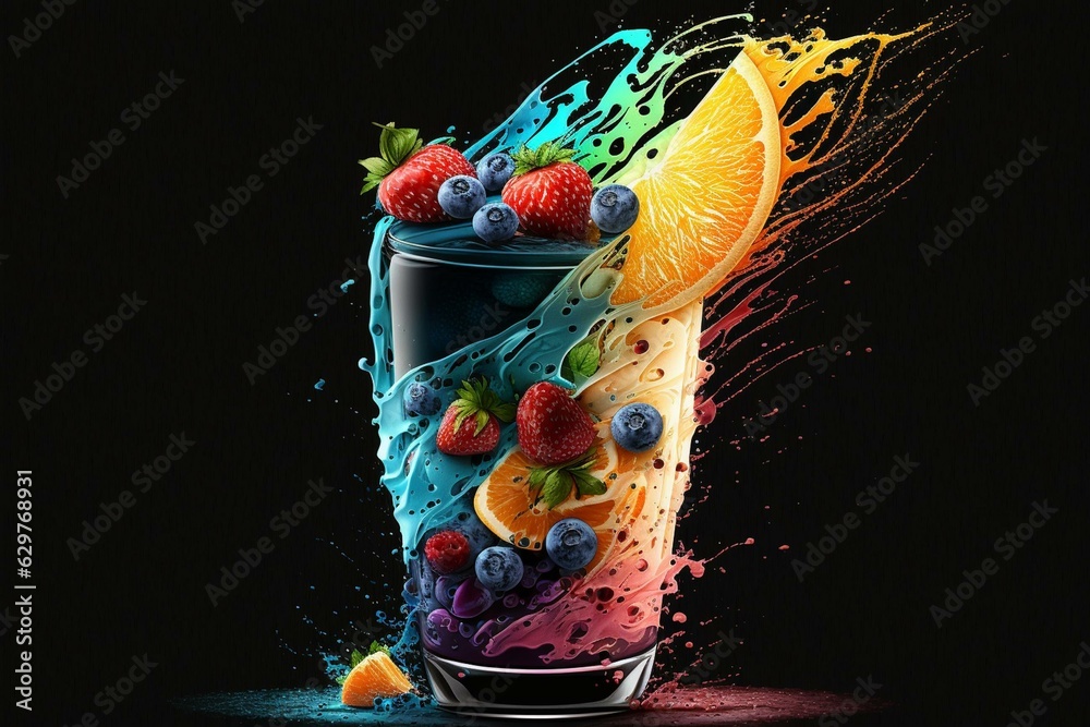 Bright fruit shake on dark background. Generative AI