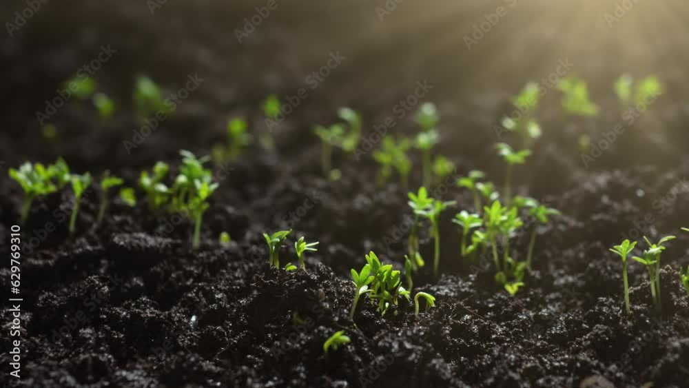 Plants growing in time lapse, Sprouts germination from seeds in wet ground, Farming and gardening at spring, Business agriculture harvesting food production concept. Plants growing in time lapse, Sprouts germination from seeds in wet ground, Farming and gardening at spring, Business agriculture harvesting food production concept.