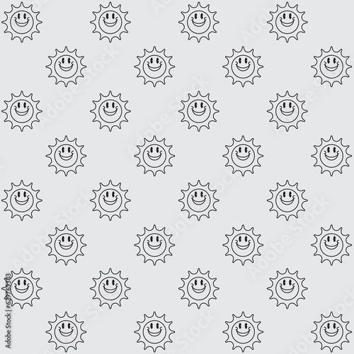 Cute Smiling Sun Character Vector Seamless Pattern