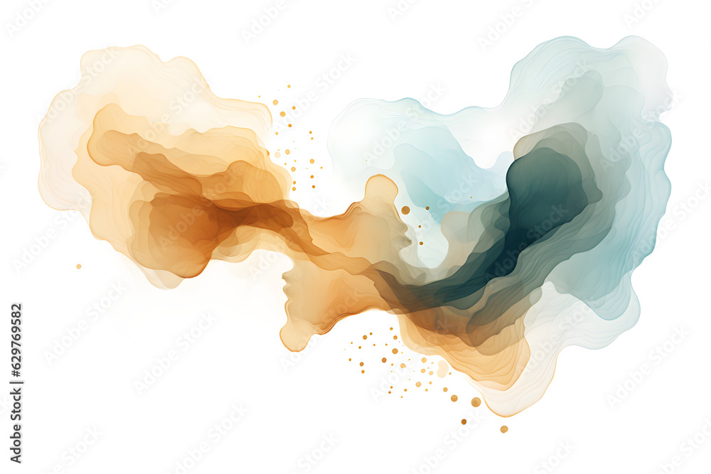 Watercolor paint splashes abstract navy blue and gold watercolor painting hand drawn background, isolated on white and transparent background, ai generate