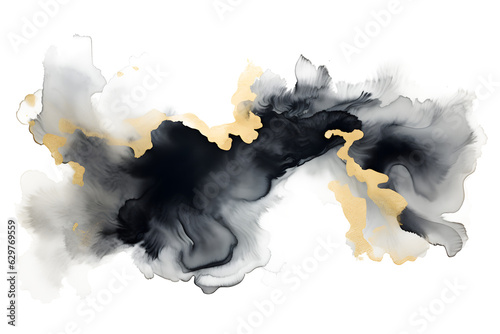 abstract black and gold watercolor painting hand drawn background  isolated on white and transparent background  ai generate
