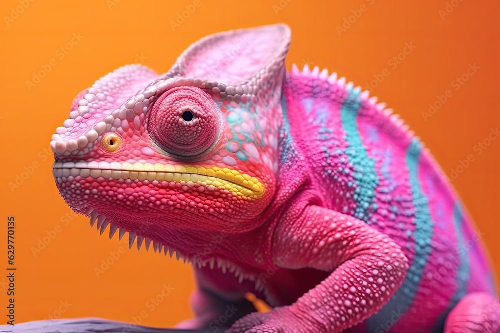 Fototapeta premium A vibrant chameleon perched on a table