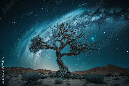 Timelapse of a barren tree against a starry night sky in 4k resolution. Generative AI