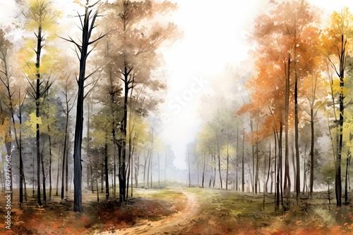 Mystical Forest  Watercolor Painting of Foggy Enchantment  Generative AI 