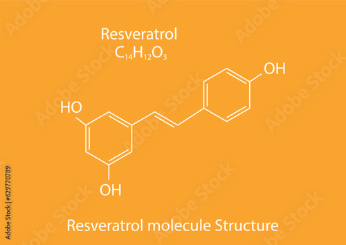 Resveratrol molecule skeletal formula. Believed to have a number of positive health effects. Vector illustration.