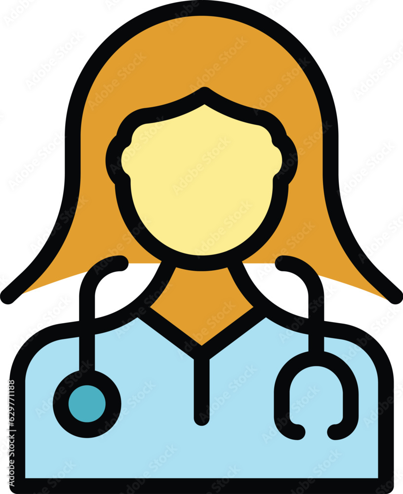 Stethoscope nurse icon outline vector. Health doctor. Clinic care color flat