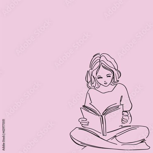 girl sitting and reading book on ground vector, eps, jpg, editable.