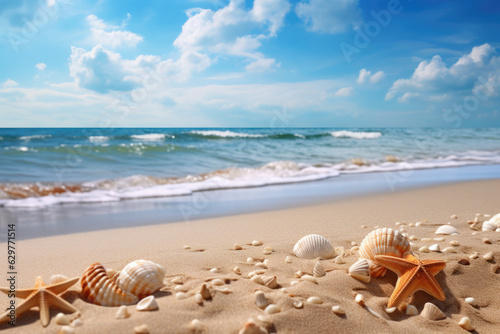  Tropical Beach with Shells. Summer Abstract Background  © LadyAI
