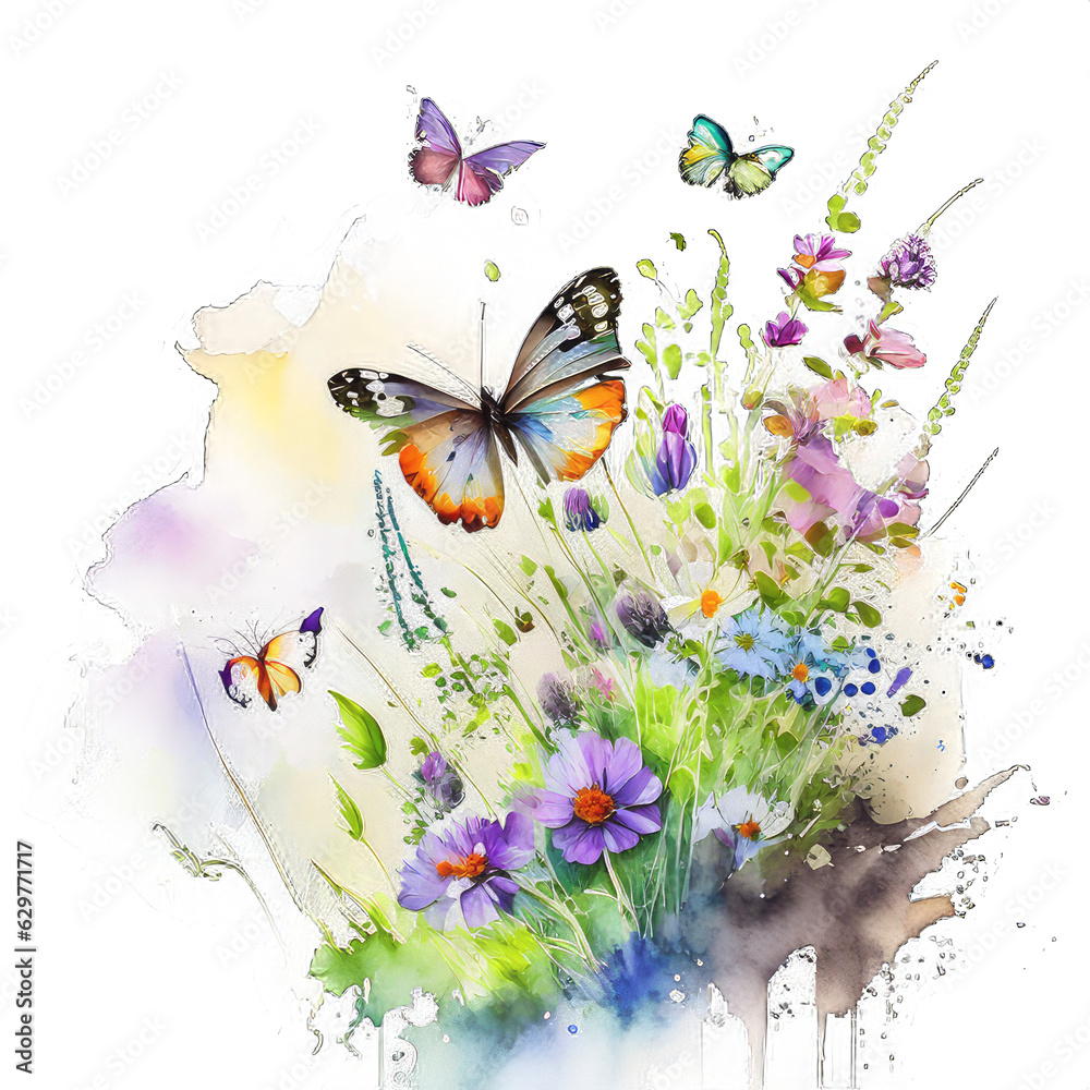 Fototapeta premium butterfly and flowers
