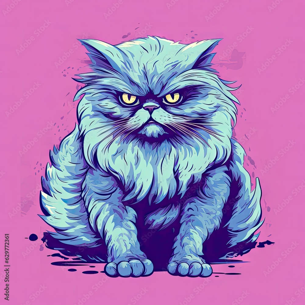 A blue cat sitting on a pink background