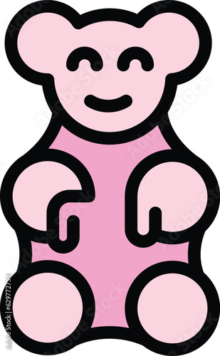 Jelly bear icon outline vector. Candy fruit. Bean gum color flat