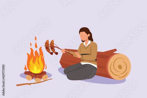 Traveler or explorer on mountain or valley concept. Colored flat vector illustration isolated. 