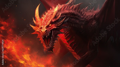 A fiery dragon in close-up