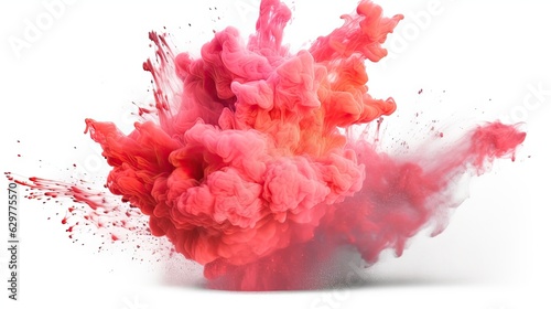 A vibrant mix of red and pink particles suspended in mid-air